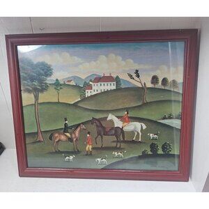 Framed Hillside Fox Hunt Dog Horse English 18"x22" Bernard 1997 Litho Print USA